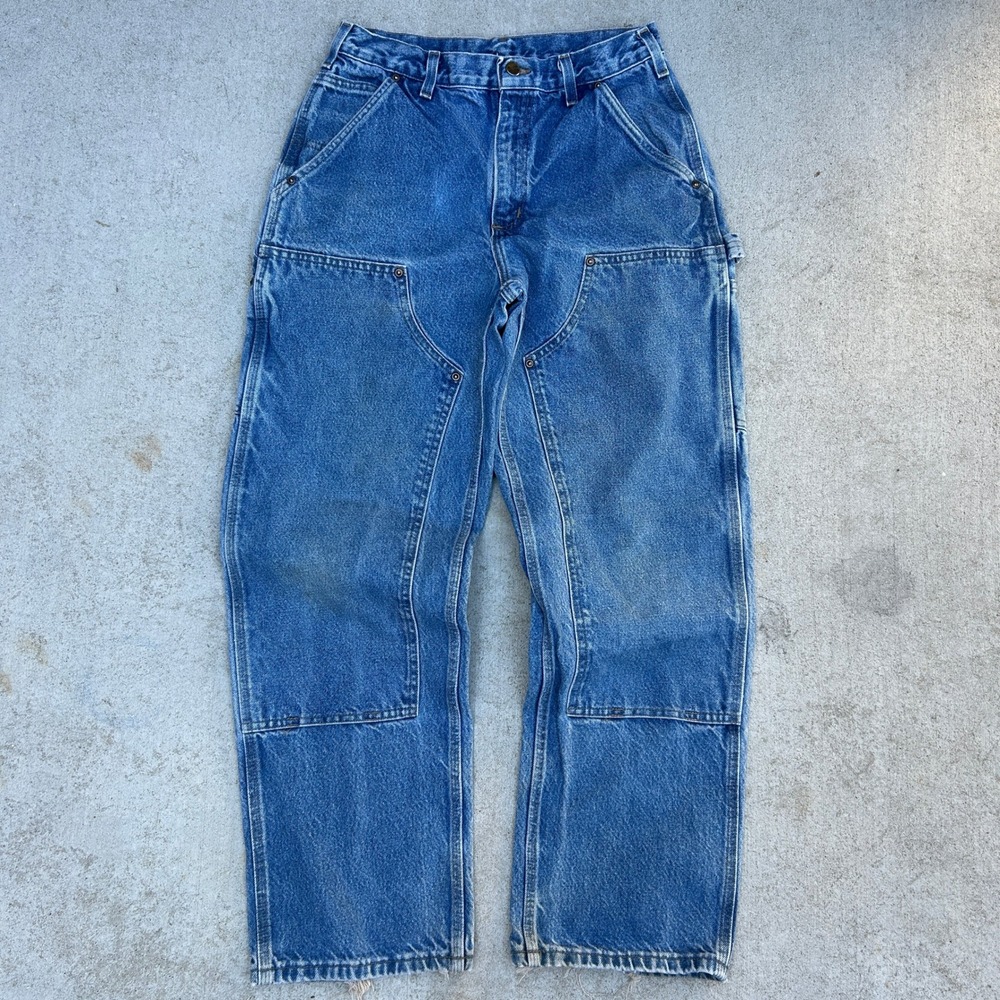 Carhartt Double Knee Logger Jeans 30x30 Blue B73 DST Vintage Workwear Pants - Picture 1 of 7